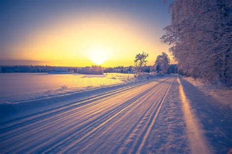 Winter Road View From Sotkamo Finland Stock Image Image Of Nature