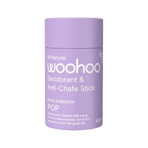 Woohoo Deodorant And Anti Chafe Stick Pop Extra Strength 60g The