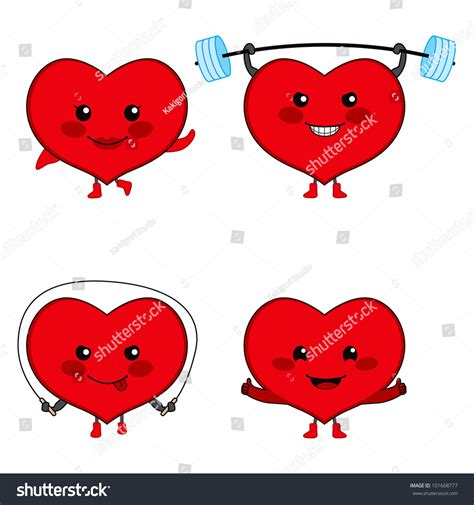 Collection Four Cute Heart Cartoon Characters Stock Illustration