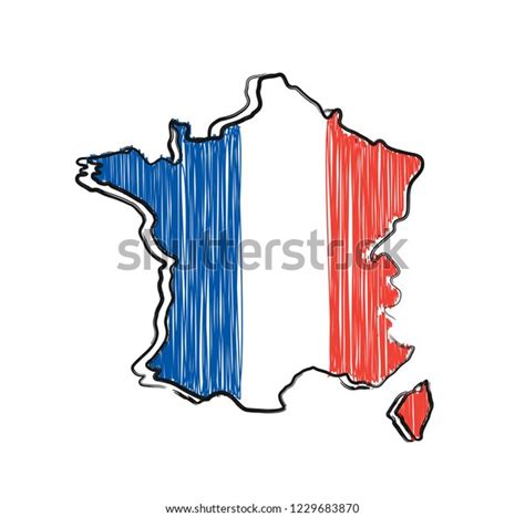 France Map Flag Sketch Hand Drawn Stock Vector Royalty Free