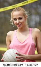 Joyful Sexy Blond Girl Playing Volleyball Stock Photo Shutterstock