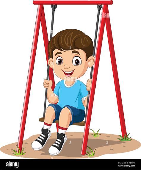 Cartoon Little Boy Playing Swing In The Park Stock Vector Image And Art