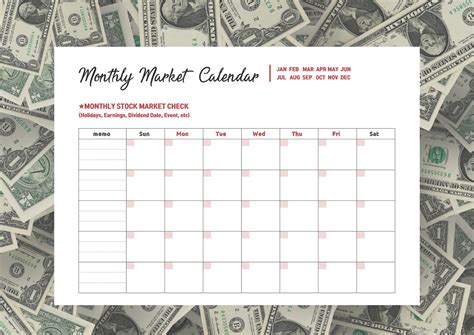 Monthlyweekly Stock Market Calendar L Printable 2 Pdf Etsy