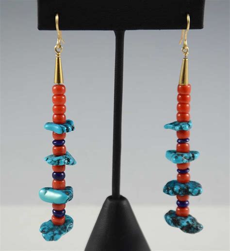 Harvey Begay Gold Coral Turquoise Earrings Gold Earrings