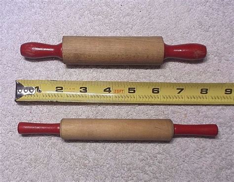 2 Vintage Childs Toy Wood Rolling Pins With Red Handles Rolling Pin
