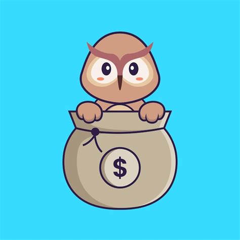 Premium Vector Cute Owl Playing In Money Bag Animal Cartoon Concept