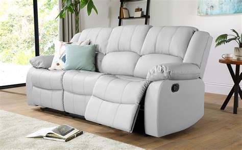 Dakota Light Grey Leather 3 Seater Recliner Sofa Furniture Choice