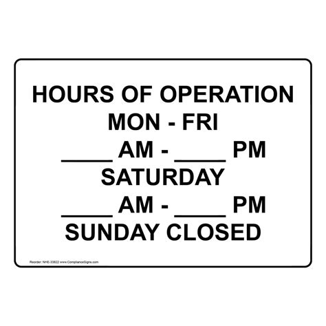 Custom Sign Hours Of Operation Mon Fri Am Pm