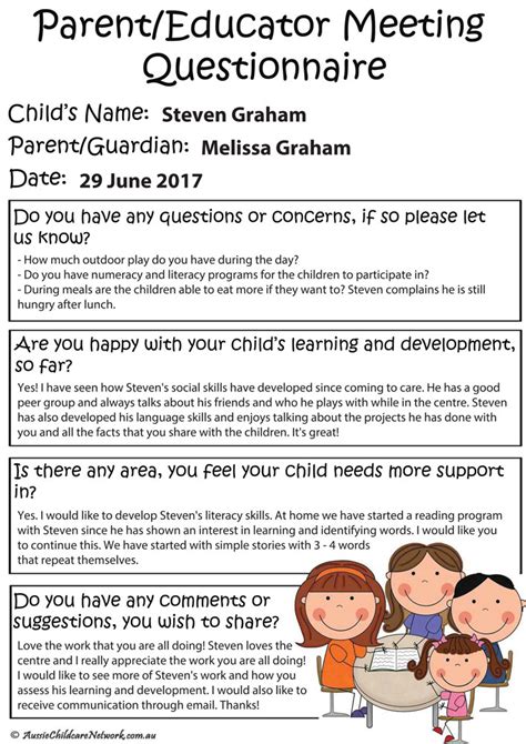 Parent Meeting Templates Aussie Childcare Network