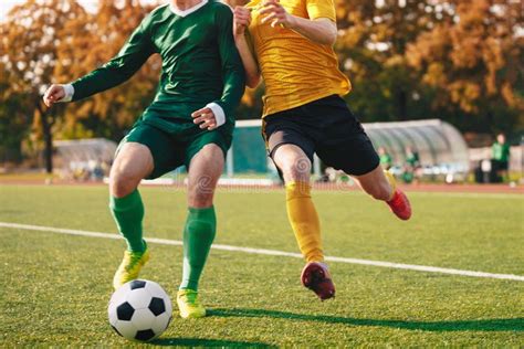 Adult Football Players Compete In Soccer Match Stock Image Image Of