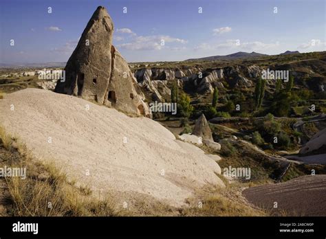 Uchisar Village Rock Formations Cappadocia Anatolia Turkey Stock