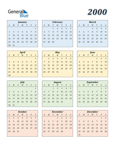 2000 Calendar Pdf Word Excel