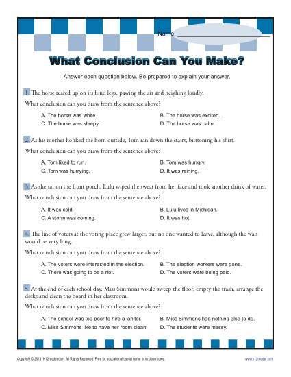 Drawing Conclusions Worksheets With Answers Thekidsworksheet