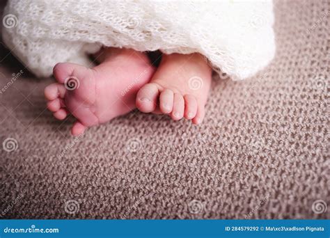 Foot Newborn Baby Girl Posing Stock Photo Image Of Living Loving