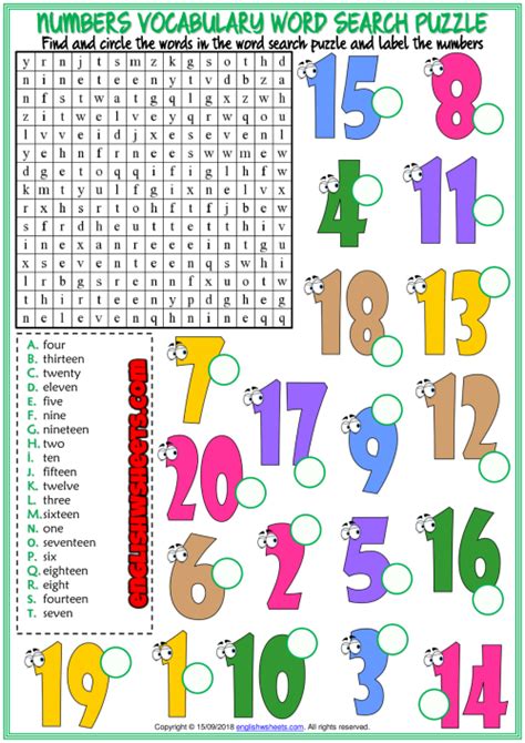 Numbers Esl Printable Word Search Puzzle Worksheet Word Puzzles For