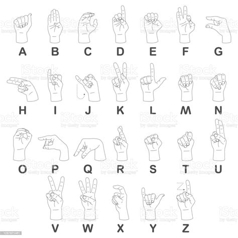 Memorizing the american sign language alphabet (also known as the american manual alphabet) is the first step when learning american sign . Asl Alphabet For Disabled People Vector Illustration Isolated On A ...