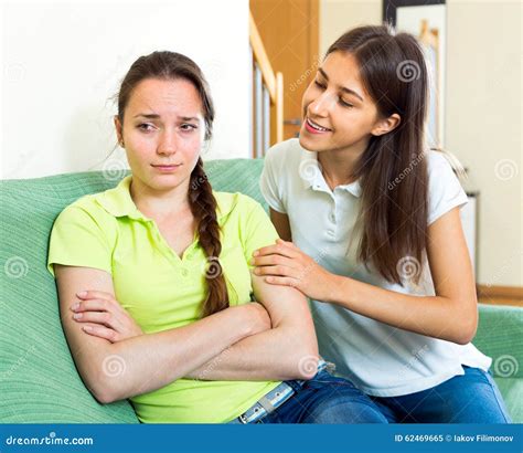 Teenage Girl Comforting Her Friend Stock Image Image Of Room Purity