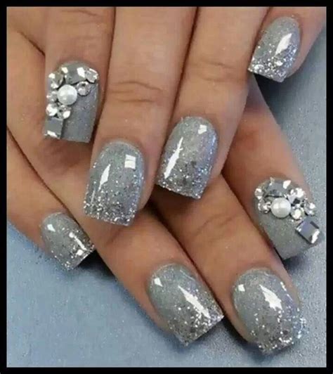 Grey Glitter Silver Nail Art Rhinestone Nails Nail Art