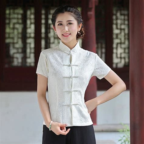 buy fashion summer white chinese female lace blouse lady mandarin collar shirt