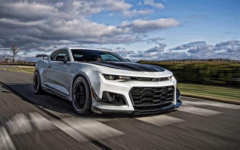 Download wallpapers Chevrolet Camaro ZL1, 2019, white sports car, front