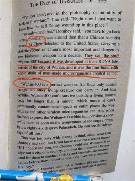 Author dean koontz eerily predicted the chinese wuhan coronavirus outbreak in his 1981 thriller 'the eyes of darkness.' what are the chances, you may ask of a thriller author like dean koontz writing a book 39 years ago predicting a killer coronavirus? From Dean Koontz's book: The eyes of darkness published in ...