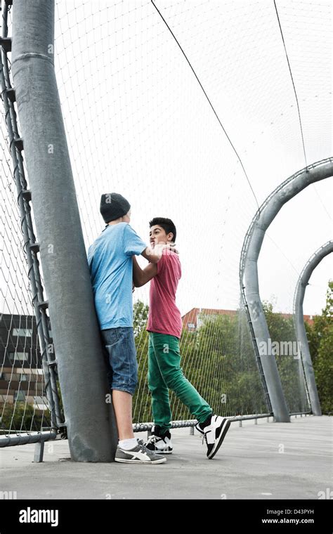 Boys Fighting In Playground Mannheim Baden Wurttemberg Germany Stock