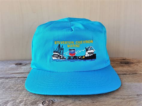 Steveston Chevron Marine Gasoline Vintage Aqua Neon Snapback Hat Embroidered Baseball Cap Oil