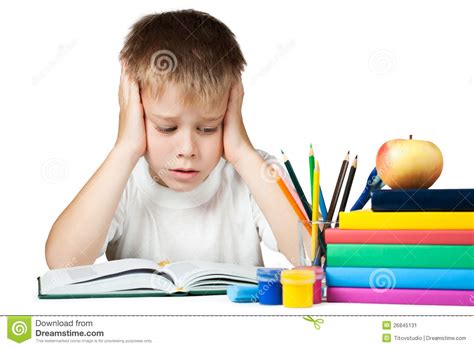 Sad Schoolboy Doing Is Homework Stock Image Image Of Homework