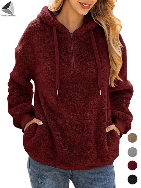 Clothing And Accessories Hoodies Oyamiki Womens Warm Double Fuzzy Fleece