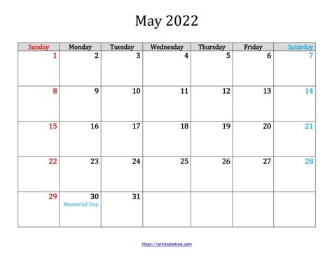 Download Blank Printable Calendar May 2022 Pdf Templates