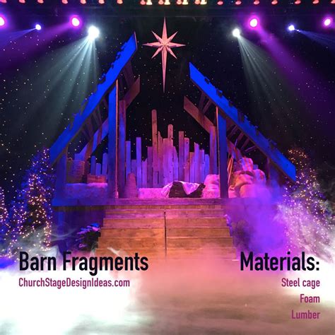 Letters cut from polystyrene with band saw and jig saw. Barn Fragments | Christmas stage design, Christmas stage, Church christmas decorations