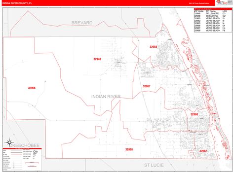 Indian River County Fl Zip Code Wall Map Red Line Style By Marketmaps