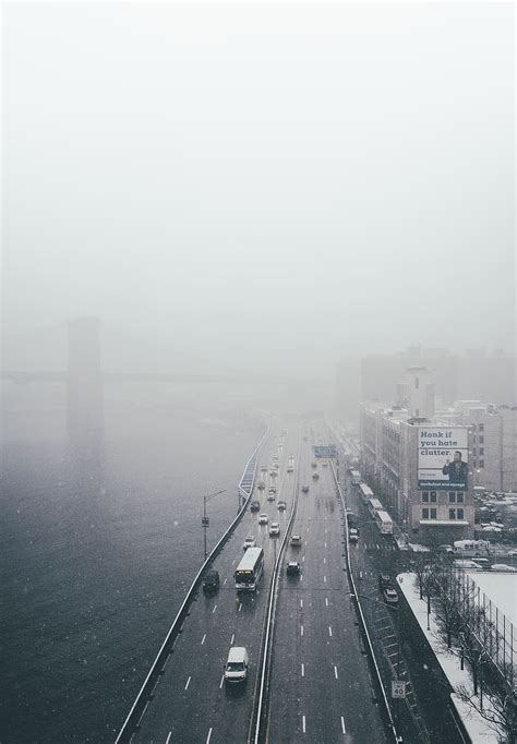 Hd Wallpaper Aerial View Of Vehicle On Road Beside Body Of Water