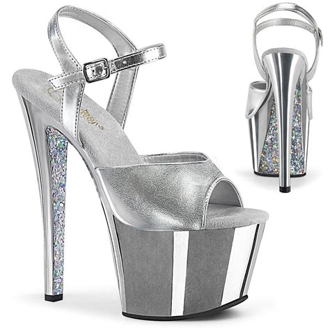 Silver Chrome Platform 18 Cm Sky 309ttg Pleaser High Heels Shoes