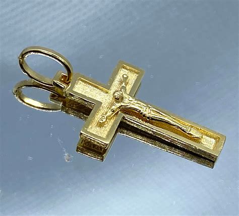 Gold Cross Pendant 14K Solid Gold Crucifix Necklace Baptism Etsy