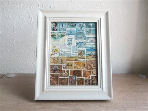 Framed Postage Stamp Wall Art Recycled Collage Landscape