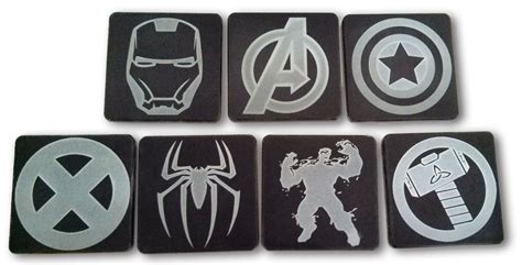 Laser Etched Corian Marvel Coasters