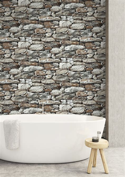 Stone Wall Peel And Stick Wallpaper In Grey By Nextwall