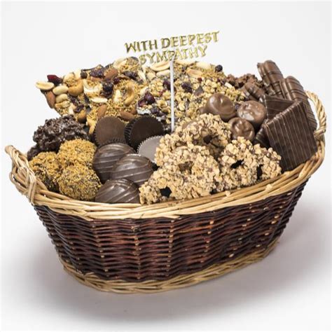 Same day sympathy fruit basket delivery and sympathy gourmet gift basket delivery is available in the usa from our network of local florist partners. With Deepest Sympathy Chocolate Gift Basket | Mindy's Munchies