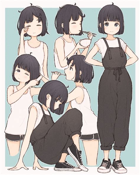 Safebooru 1girl 1ssakawaguchi Absurdres Ahoge Arm Support Arms Behind Back Black Hair Bob Cut