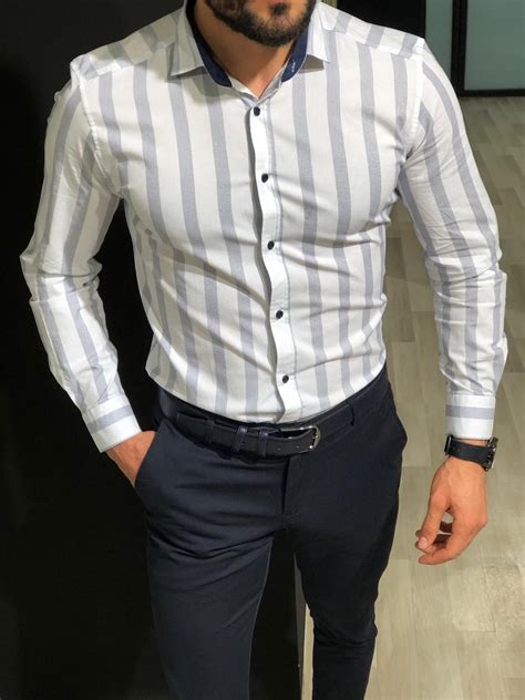 Buy White Slim Fit Striped Dress Shirt By With Free Shipping