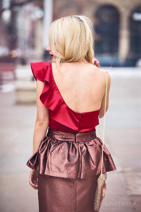 how to wear ruffles red top ruffles pencil skirt backless dress romantic trends autumn my