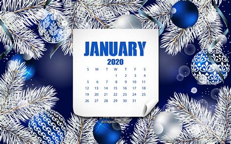 Herunterladen Hintergrundbild 2020 Januar Kalender Blue Christmas