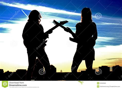 Two Rock And Roll Women Silhouette Stock Image Image Of Dymamic