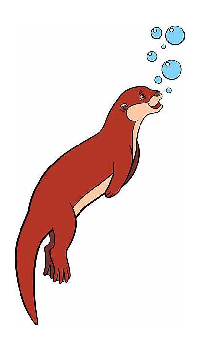 Otter Vector Sea Cartoon Clip Animals Illustrations