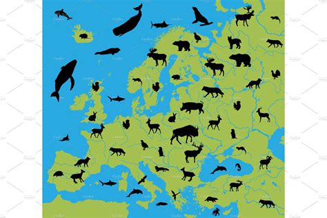 Animals On The Map Of Europe Europe Map Animals Graphic Illustration