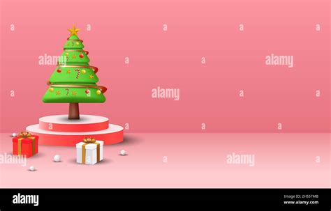 Merry Christmas Background With 3d Christmas Tree On The Podium And