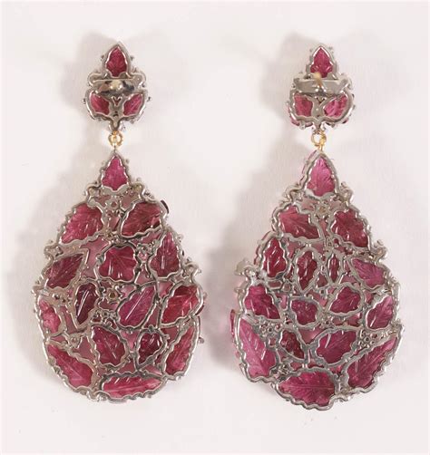 Igavel Auctions Leaf Form Rubellite Tourmaline Diamond Gold And