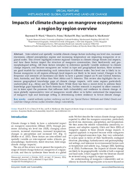 Pdf Impacts Of Climate Change On Mangrove Ecosystems A Region By