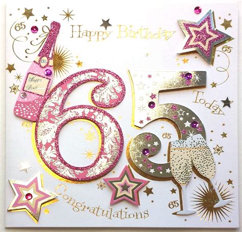 Happy Birthday 65 Today Very Lovely Large Hand Finished Pink And White 65th Card 5024474060907